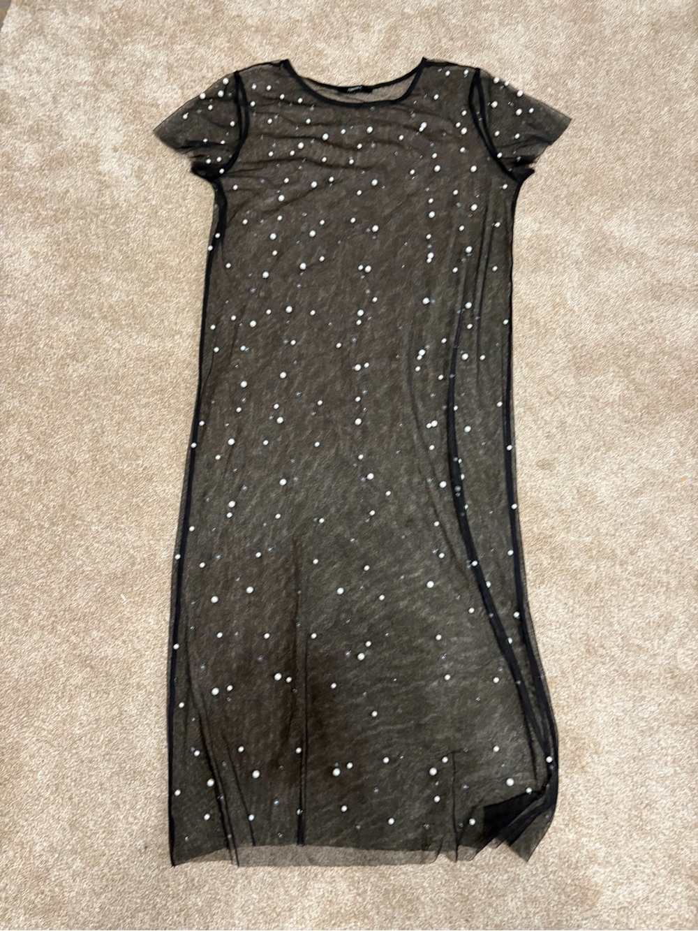 Sheer Mesh overlay with pearl accents